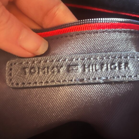 Tommy Hilfiger NWT Navy Blue Leather Tote Bag with Red and White Stripe Accents - Picture 11 of 14